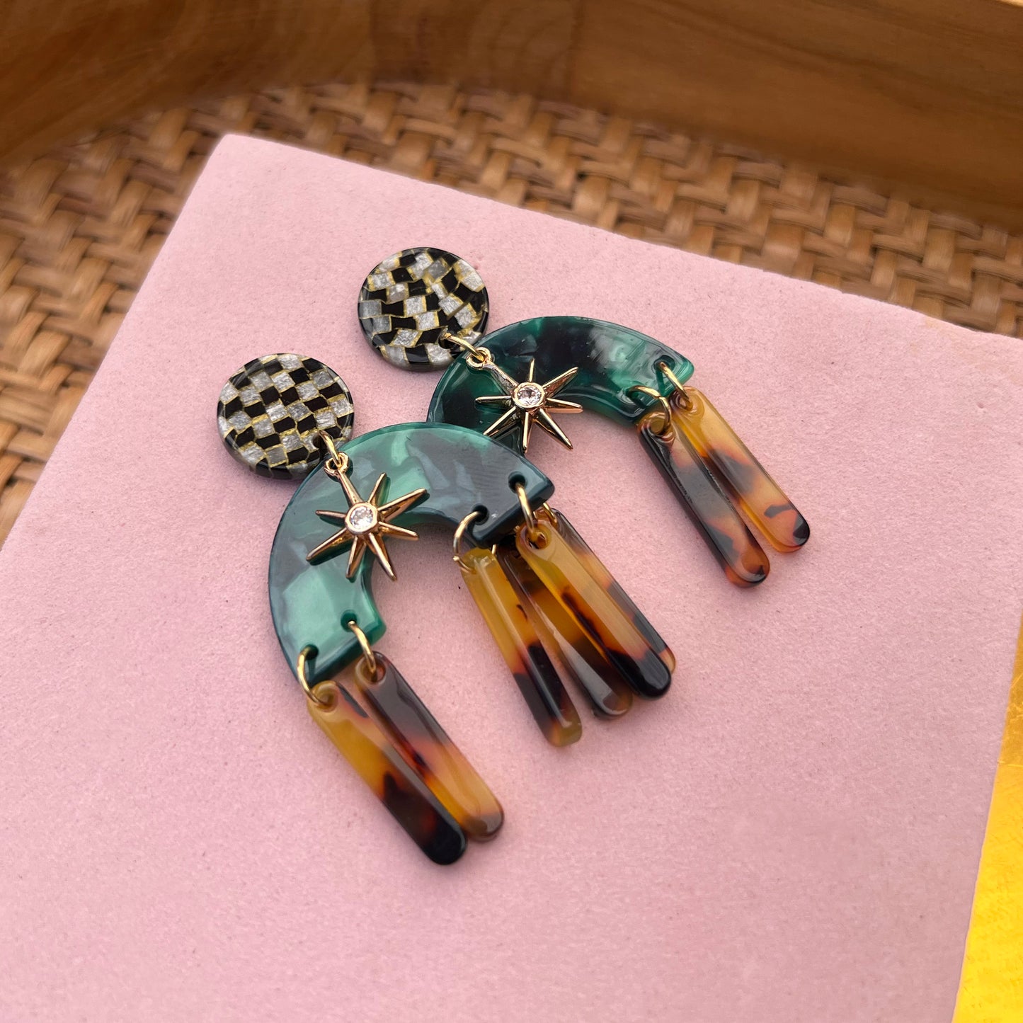 Deco Star Glam Fringe Dangles Checkered