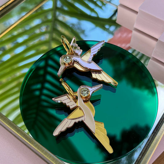 Lux Hummingbird Hoop Earrings Rose Gold + Gold