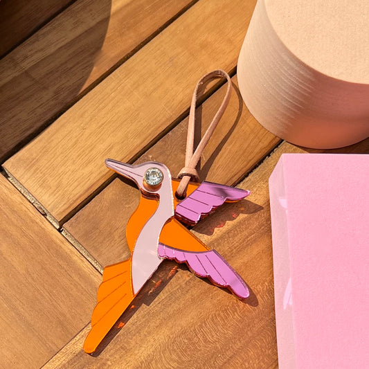 Orange + Pink Hummingbird Wall Art + Ornament
