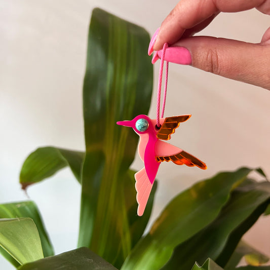 Hummingbird keychain Dk Pink + Lt Pink + Orange